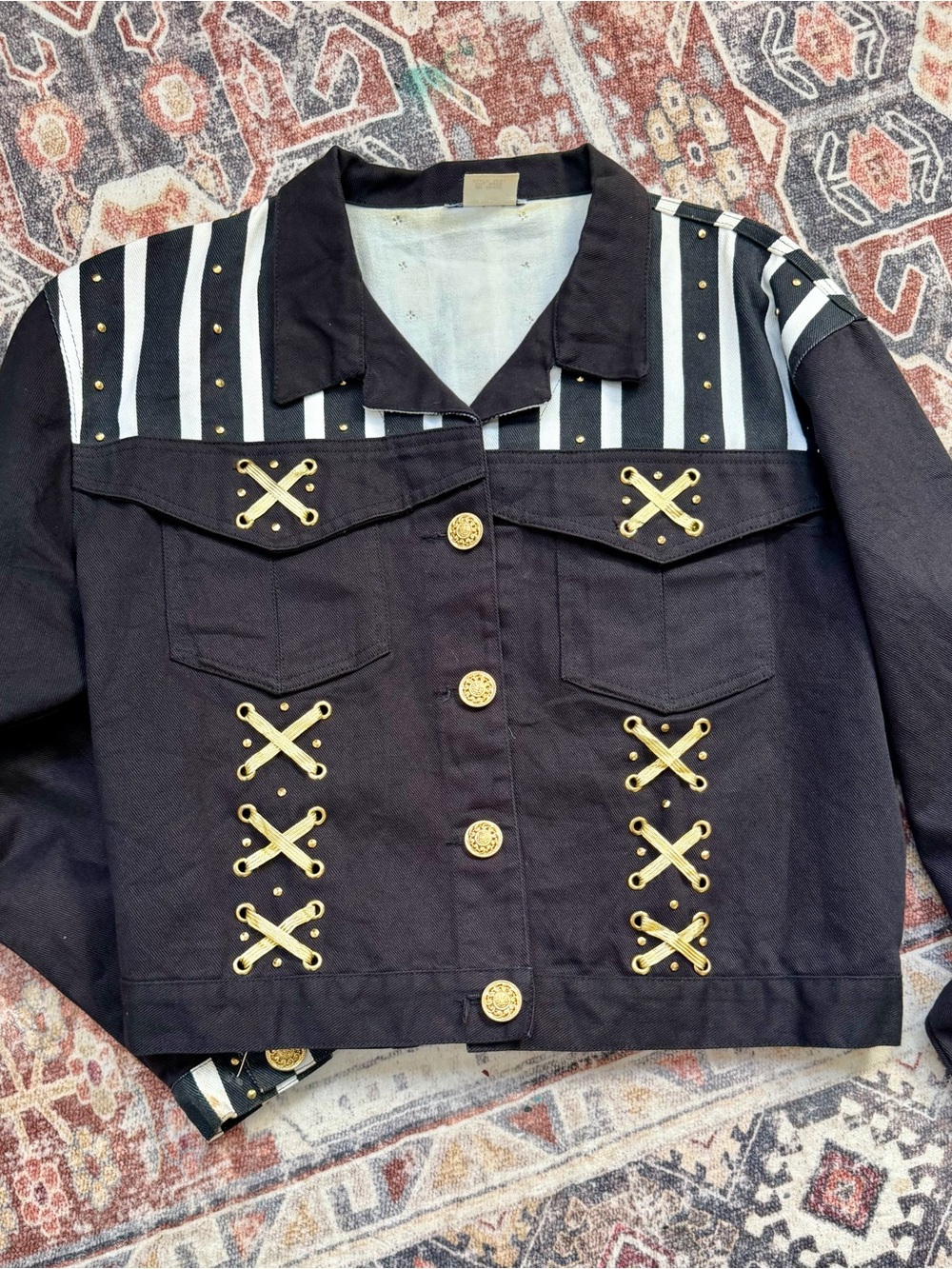 Womens Black Embellished Military-Style Jacket